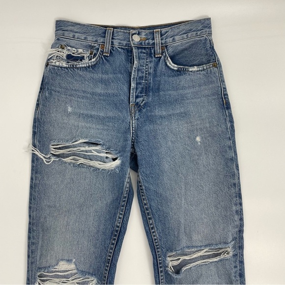 RE/DONE high rise ripped stovepipe designer jeans 25 Button Fly in The Wash - Picture 4 of 15